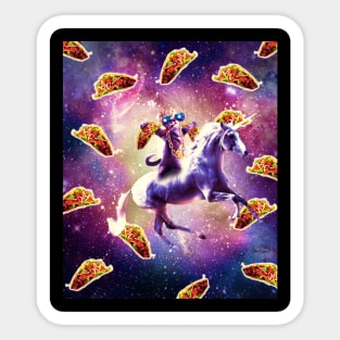 Thug Space Cat On Unicorn With Taco Sticker